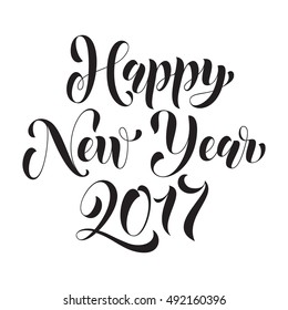 Happy New Year 2017 modern lettering design. New year greeting holiday card. Vector hand drawn festive text for banner, poster, invitation on white background.