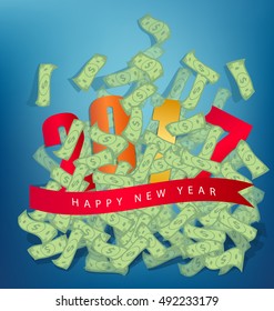 Happy new year 2017 and money background