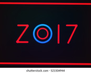 Happy New Year 2017. Neon glowing text, with original design. For your holiday cards and other projects. Vector illustration.