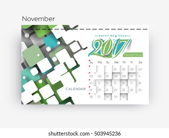 Happy new year 2017 November Calendar - New Year Holiday design elements for holiday cards,  calendar banner poster for decorations, Vector Illustration Background.