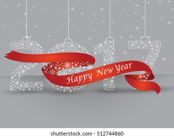 Happy new year 2017, the number made with flakes wrapped in red tape.