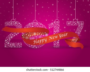 Happy new year 2017, the number made with flakes wrapped in red tape.