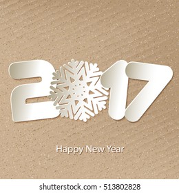 Happy New Year 2017. Numbers and snowflake cut from paper. Vector Illustration.