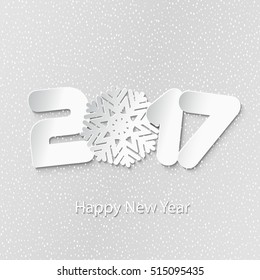 Happy New Year 2017. Numbers and snowflake cut from paper. Vector Illustration.