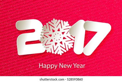 Happy New Year 2017. Numbers and snowflake cut from paper. Vector Illustration