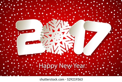 Happy New Year 2017. Numbers and snowflake cut from paper. Vector Illustration