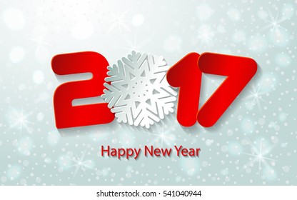 Happy New Year 2017. Numbers and snowflake cut from paper. Vector Illustration.
