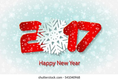 Happy New Year 2017. Numbers and snowflake cut from paper. Vector Illustration.