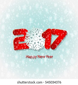 Happy New Year 2017. Numbers and snowflake cut from paper. Vector Illustration.