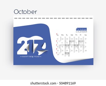 Happy new year 2017 October Calendar - New Year Holiday design elements for holiday cards, calendar banner poster for decorations, Vector Illustration Background.