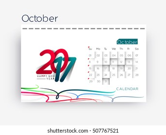 Happy new year 2017 October Calendar - New Year Holiday design elements for holiday cards, calendar banner poster for decorations, Vector Illustration Background.