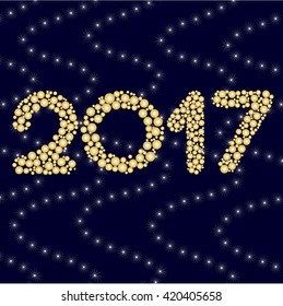 happy new year 2017 on a dark blue background with stars in the form of wavy lines as a garland
