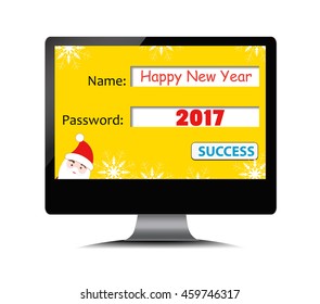 Happy new year 2017 on computer screen