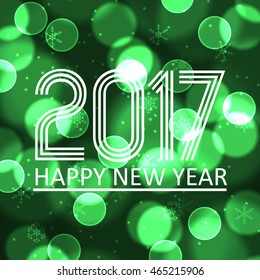 happy new year 2017 on green bokeh circle background eps10
