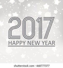 happy new year 2017 on gray silver bokeh background with stars and snow eps10