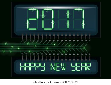 Happy New Year 2017 on a luminescent screen