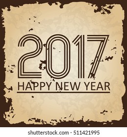 happy new year 2017 on brown old paper with ragged edges background eps10