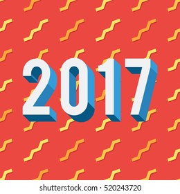 Happy New Year 2017 on red background with gold confetti. Holidays vector illustration in trendy flat style for web design banner, poster or greeting card