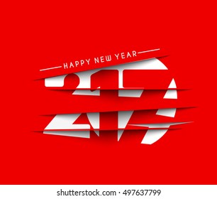 Happy new year 2017 Paper Cut Text Vector Design Background