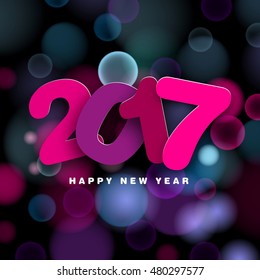 Happy New Year 2017 in papercut style text, vector illustration on blurred background