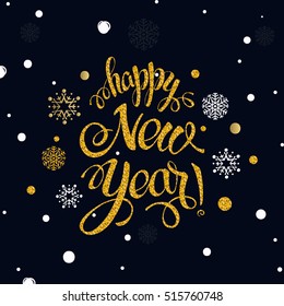 Happy New year 2017 poster. Calligraphy text, on the background of Christmas tree branches and snowflakes, winter theme template. Vector 