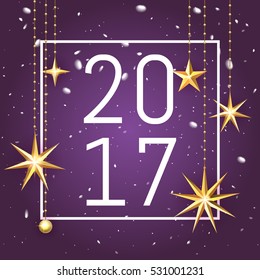 Happy New Year 2017 Premium luxury background for holiday greeting card. Golden decoration ornament with Christmas stars on vip elegant pink background with shining star pattern. Vector illustration