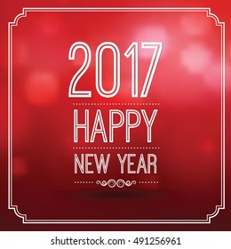 happy new year 2017 in red bokeh pattern background with vintage frame,vector illustration