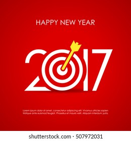 Happy new year 2017 red vector greeting card, reaching goals motivational poster design. 2017 card. Happy 2017 new year. Target 2017 sign. Success 2017 idea.