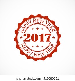 Happy new year 2017 in red rubber stamp icon design on white color background (vector) 