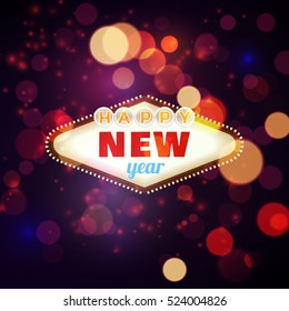 Happy new year 2017 retro frame in bokeh and lens flare pattern. Vector illustration