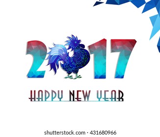 Happy New Year  2017 year of rooster with Beautiful colorful and bright polygon rooster.
