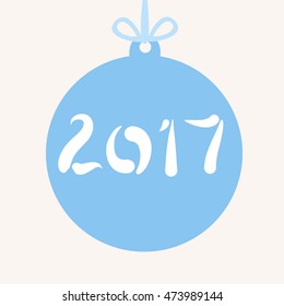 Happy New Year 2017 round banner Christmas ball tree decoration. Greeting card template. 