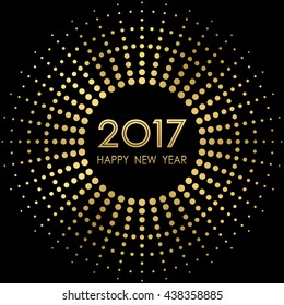 Happy new year 2017 with rounded golden polka dots pattern on dark background (vector)