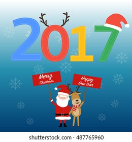 Happy  New Year 2017 with santa claus and reindeer vector illustration EPS10.