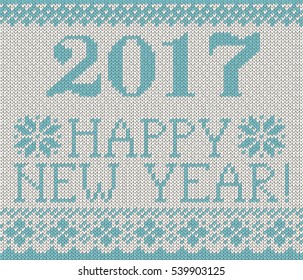 Happy New Year 2017 seamless blue pattern. Scandinavian style knitted seamless pattern with deer and snowflakes. Sweater with deers.