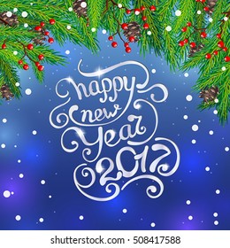 Happy new year 2017. Silver lettering on a dark sky. Greeting Card design. Vector illustration.