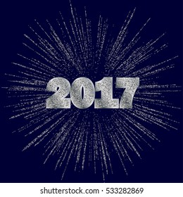 Happy new year 2017 with silver fireworks on dark  background , vector illustration