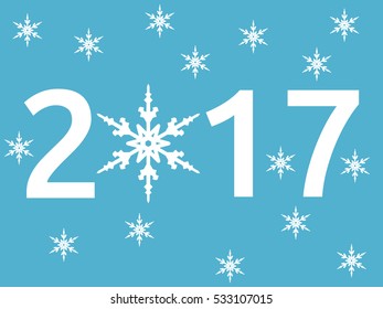 Happy New Year 2017 with snowflake on blue background. New year, happy and christmas concept. Flat design. Vector illustration. EPS 8, no transparency