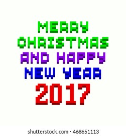 Happy New Year 2017, stylish retro pixelated illustration. - Stock vector