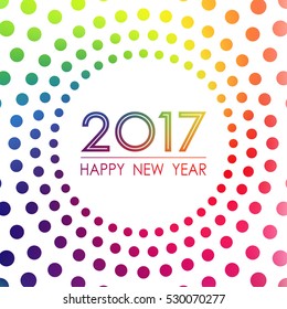 Happy new year 2017 Surrounded with colorful of polka dots pattern on white color background (vector)