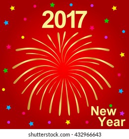Happy New Year 2017 text and fireworks 