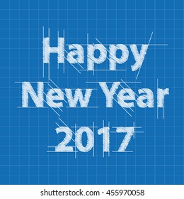 Happy New Year 2017 text design blueprint. Vector illustration.