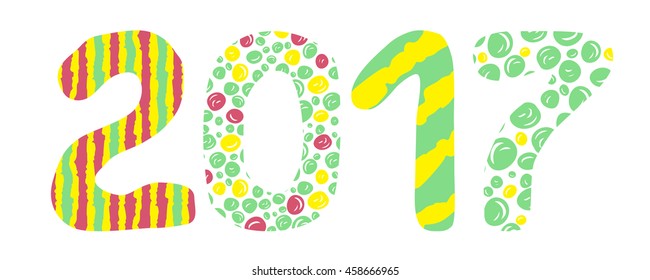 Happy new year 2017 Text. Hand Drawn Design vector