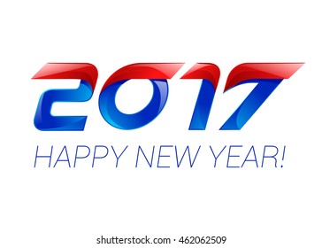 Happy new year 2017 text design blue and red.