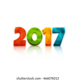 Happy new year 2017. Text design of 2017 letter with bright colors. Vector New Year illustration. 2017 letter on white background with mirror