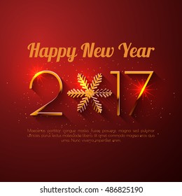 Happy New Year 2017 text design. Vector greeting illustration with golden numbers and snowflake