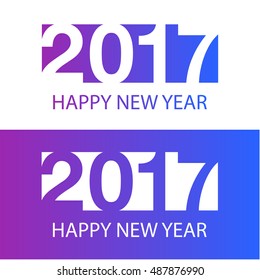 Happy New Year 2017 Text Design vector with trend violet-bluet gradient. Anniversary monogram, numbers twenty, seventy.