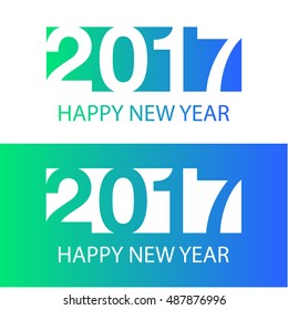 Happy New Year 2017 Text Design vector with trend blue-green gradient. Anniversary monogram, numbers twenty, seventy.