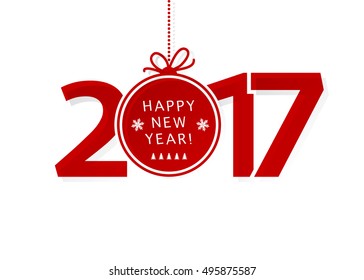 Happy New Year 2017 text with ball decoration. Christmas vector background
