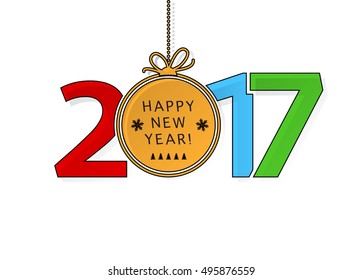 Happy New Year 2017 text with ball decoration. Christmas vector background